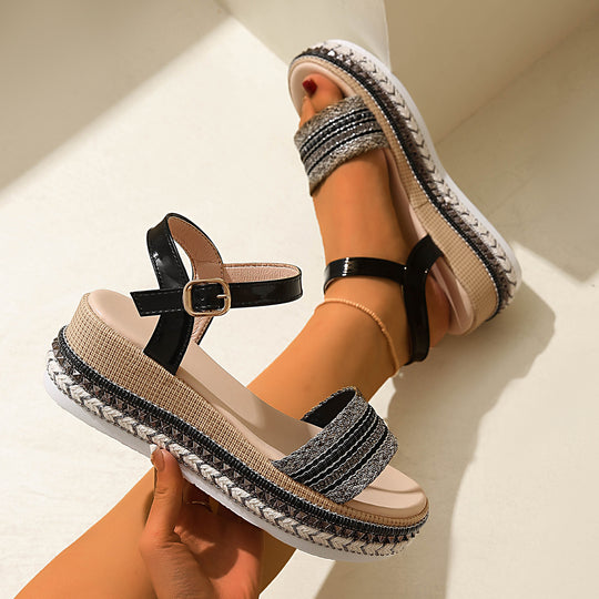 Damen Wedge-Sandaletten mit verstellbarem Riemendesign und dekorativem Akzent EB