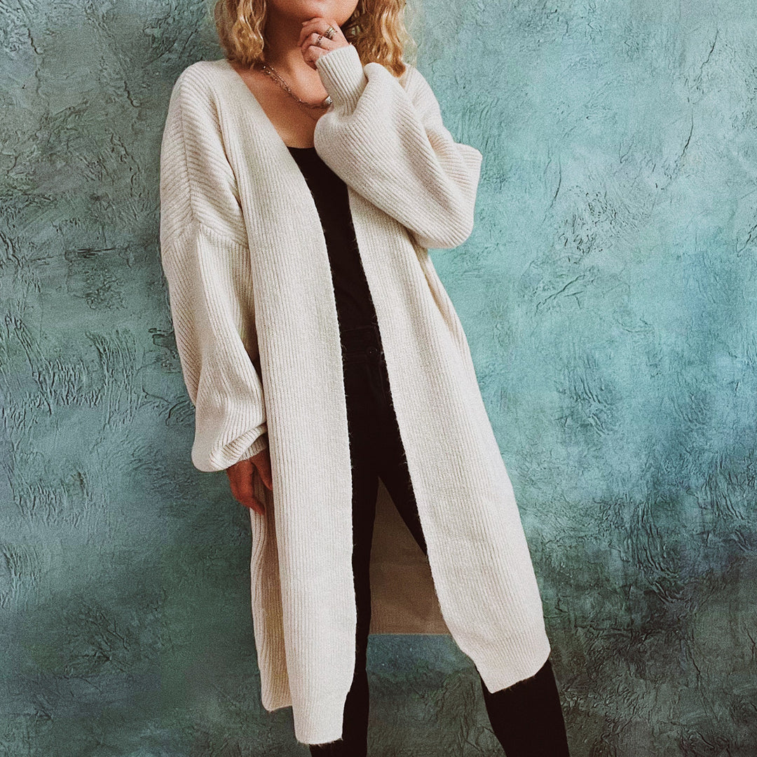 Damen Oversized Strickjacke mit tiefem V-Ausschnitt und lässigem Schnitt EB