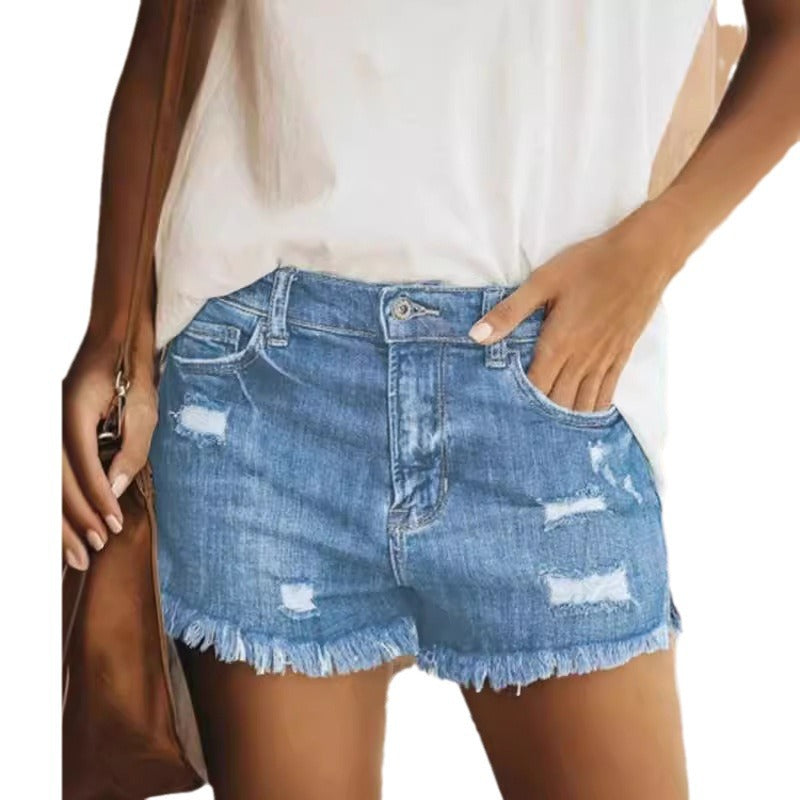 Damen Destroyed Denim-Shorts mit fransigem Saum und lässigem Schnitt EB