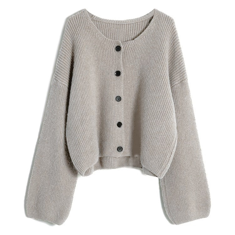 Damen modischer Short Cardigan mit feiner Rippstruktur und Knopfdetaillierung EB