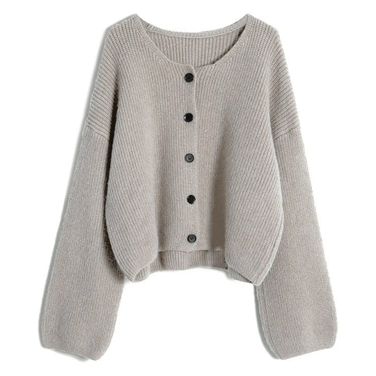 Damen modischer Short Cardigan mit feiner Rippstruktur und Knopfdetaillierung EB