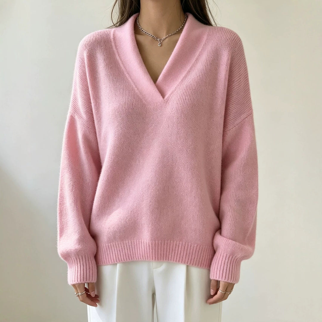 Damen Kaschmir-Touch V-Ausschnitt Relax-Pullover mit Raglanärmeln EB