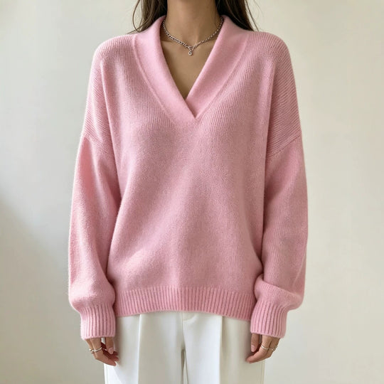 Damen Kaschmir-Touch V-Ausschnitt Relax-Pullover mit Raglanärmeln EB
