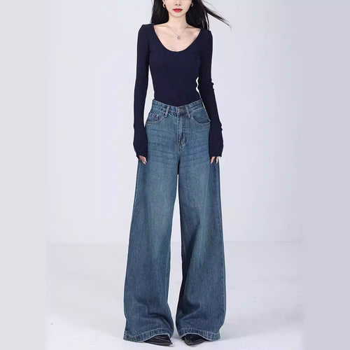 Damen Weite High-Waist Jeans mit tiefem Schritt und elegantem Schnitt EB