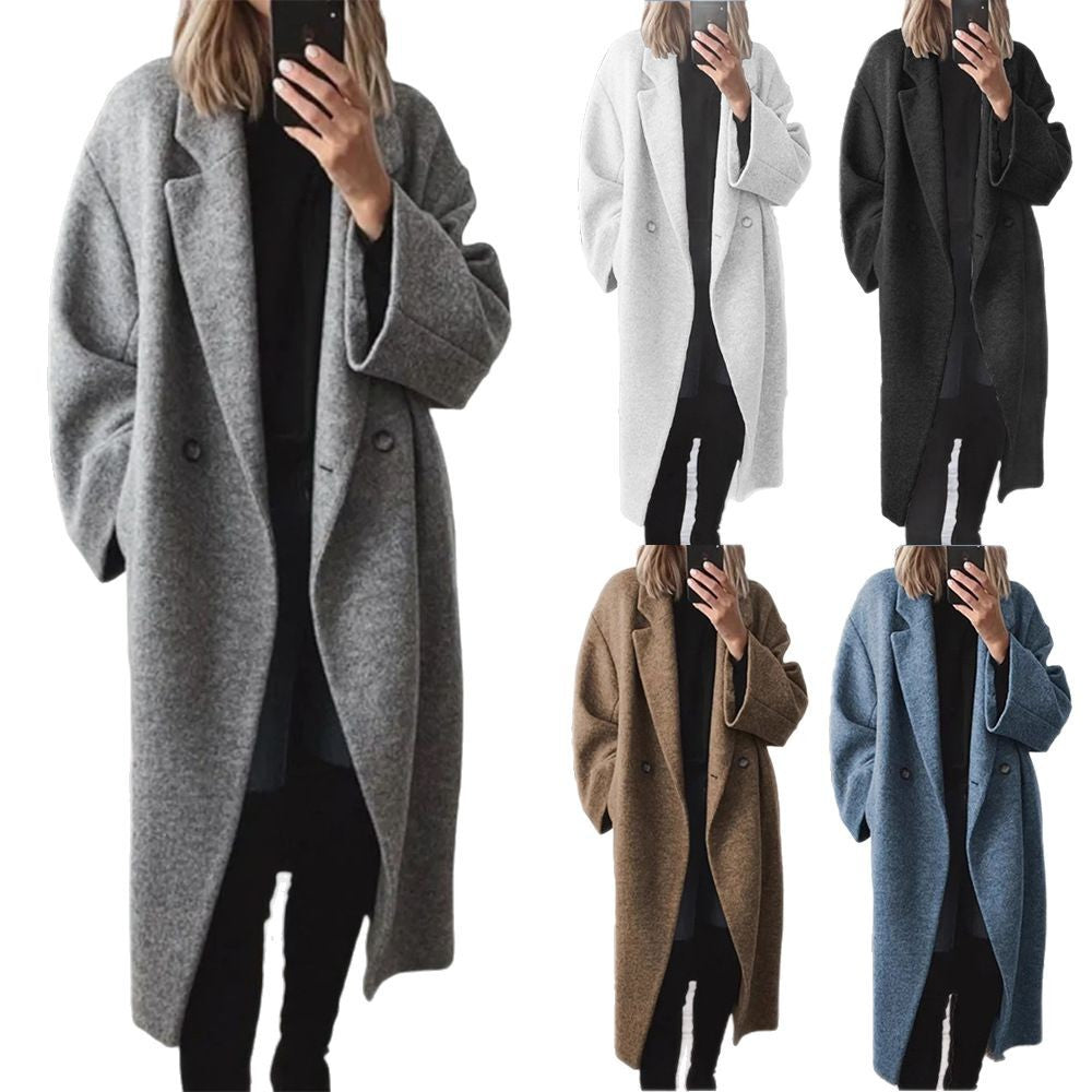 Damen Oversized Wollmantel mit doppelt-knöpfigem Design und lässigem Schnitt EB