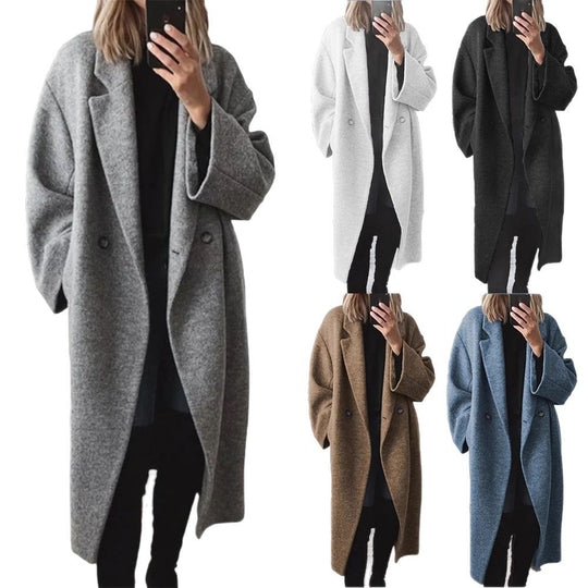Damen Oversized Wollmantel mit doppelt-knöpfigem Design und lässigem Schnitt EB