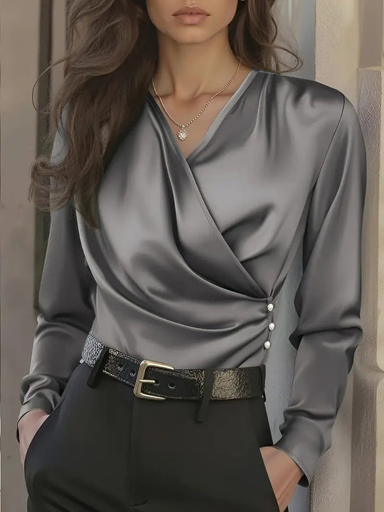 Damen Wickelbluse mit eleganten Knopfdetails EB