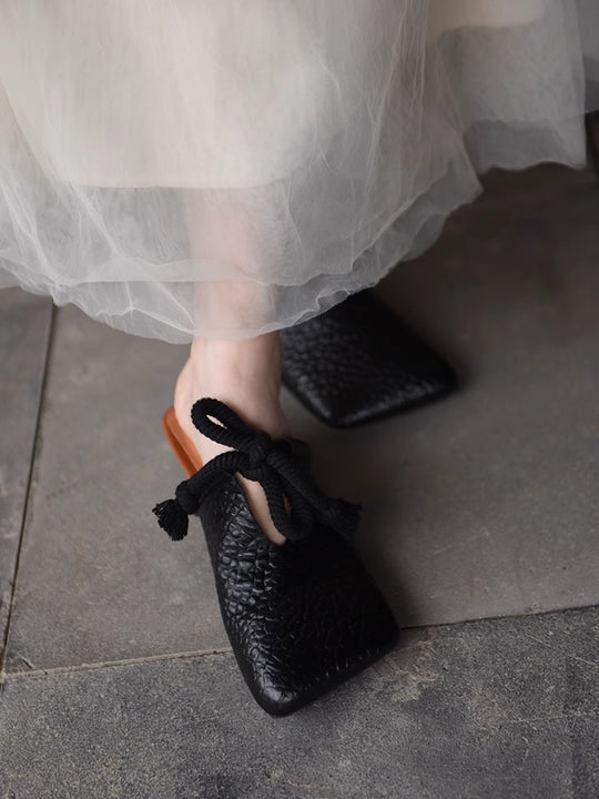 Damen modische Mules mit dekorativem Schnürdesign EB