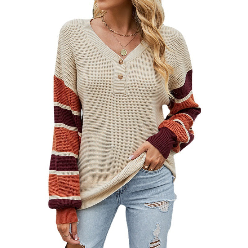 Damen lässiger Strickpullover mit modernen Blockstreifen EB