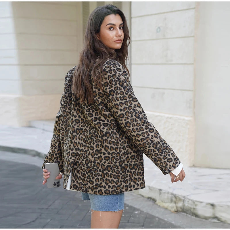 Damen Eleganter Leopardenmuster Blazer EB