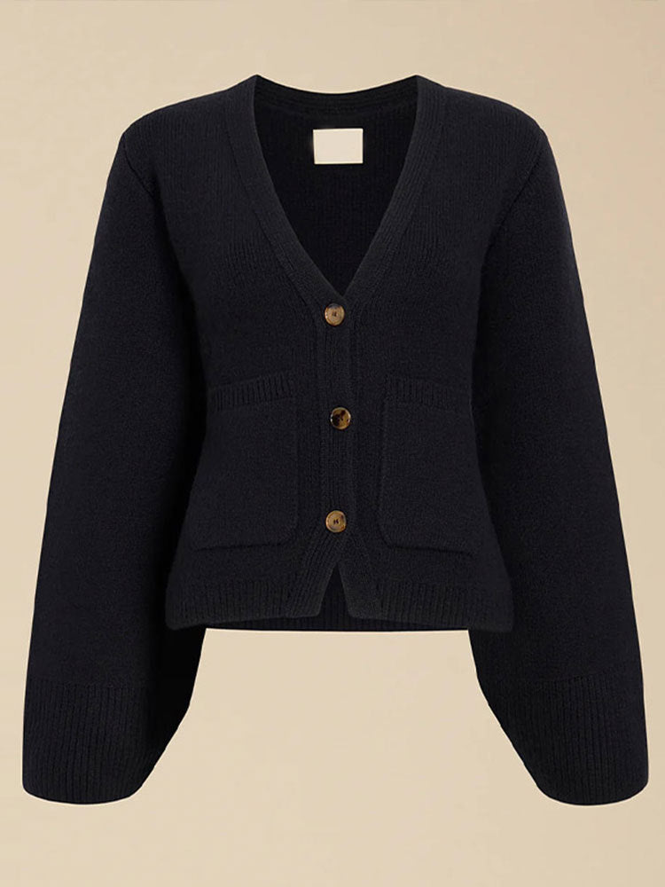 Damen Strickjacke mit tiefem V-Ausschnitt und praktischen Taschen EB