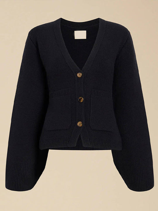 Damen Strickjacke mit tiefem V-Ausschnitt und praktischen Taschen EB