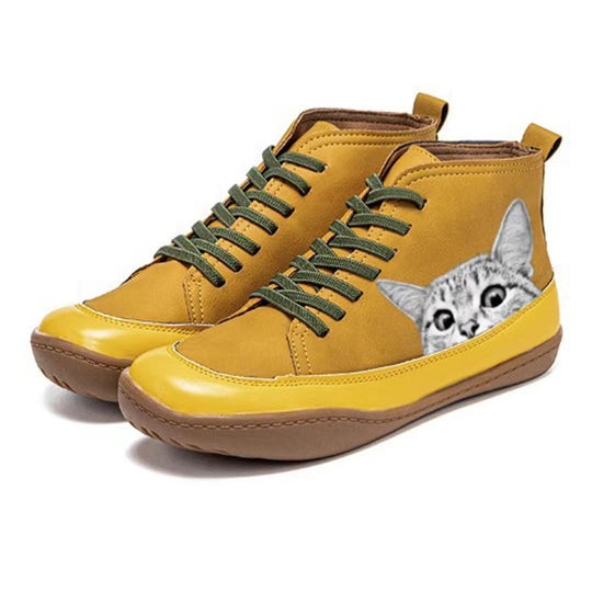 Damen modische High-Top Sneakers mit Katzenmotiv EB