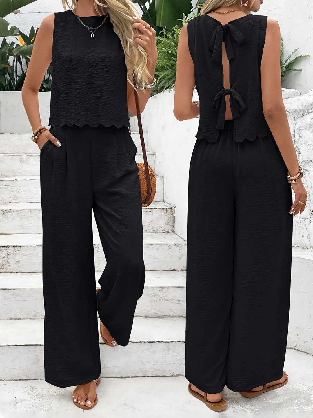 Damen Jumpsuit mit elegantem Rückenausschnitt und weitem Bein EB