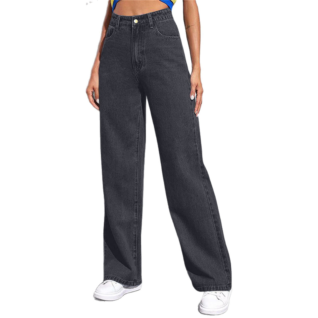 Damen nan hochgeschnittene weite Denim-Hose mit extra weitem Bein und taillierendem Bund EB