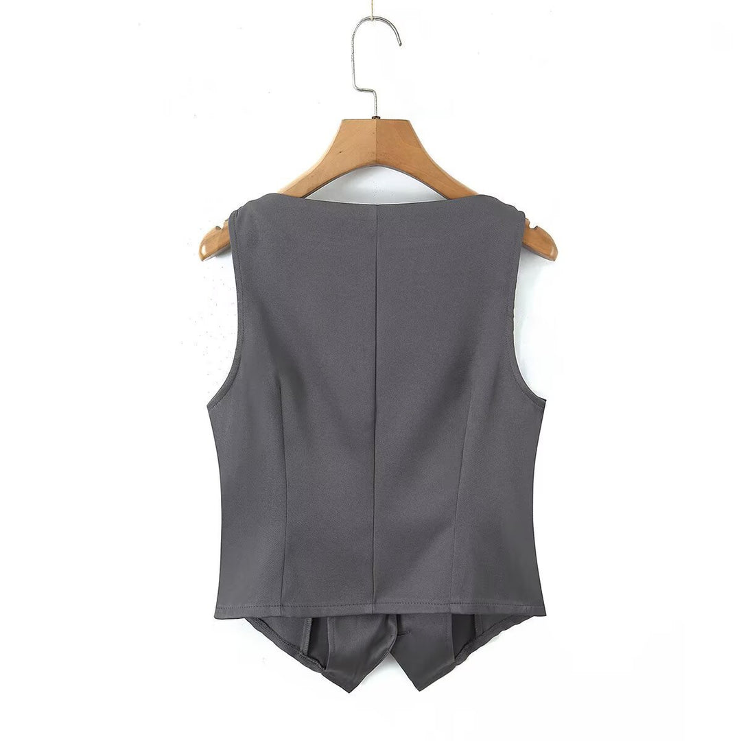 Damen-Set aus tailliertem Weste und kurzem Rock mit eleganten Knopfdetails EB