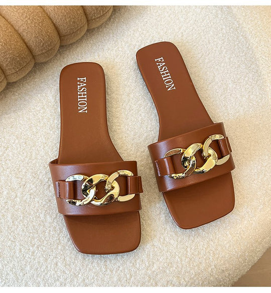 Damen Modische Badeslipper mit glänzendem Kettenakzent EB