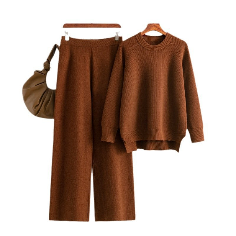 Damen lässiges Strick-Lounge-Set mit weitem Oberteil und bequemen Hosen EB