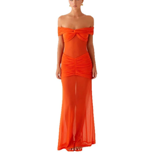 Damen Off-Shoulder Maxikleid mit raffinierten Drapierungen EB