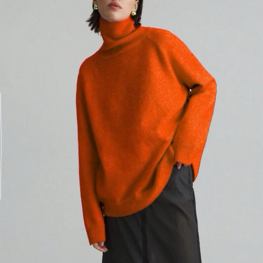 Damen Modischer Rollkragenpullover mit Oversized-Schnitt und feiner Struktur EB