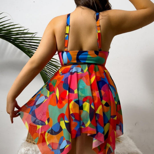 Damen vielseitiges Strandkleid mit modischem Schnitt und buntem Muster EB