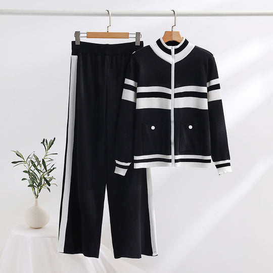 Damen sportliches Strick-Jacke und Hose Set EB