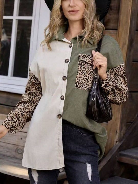 EB | Leopard-Kontrast-Button-Up-Jacke