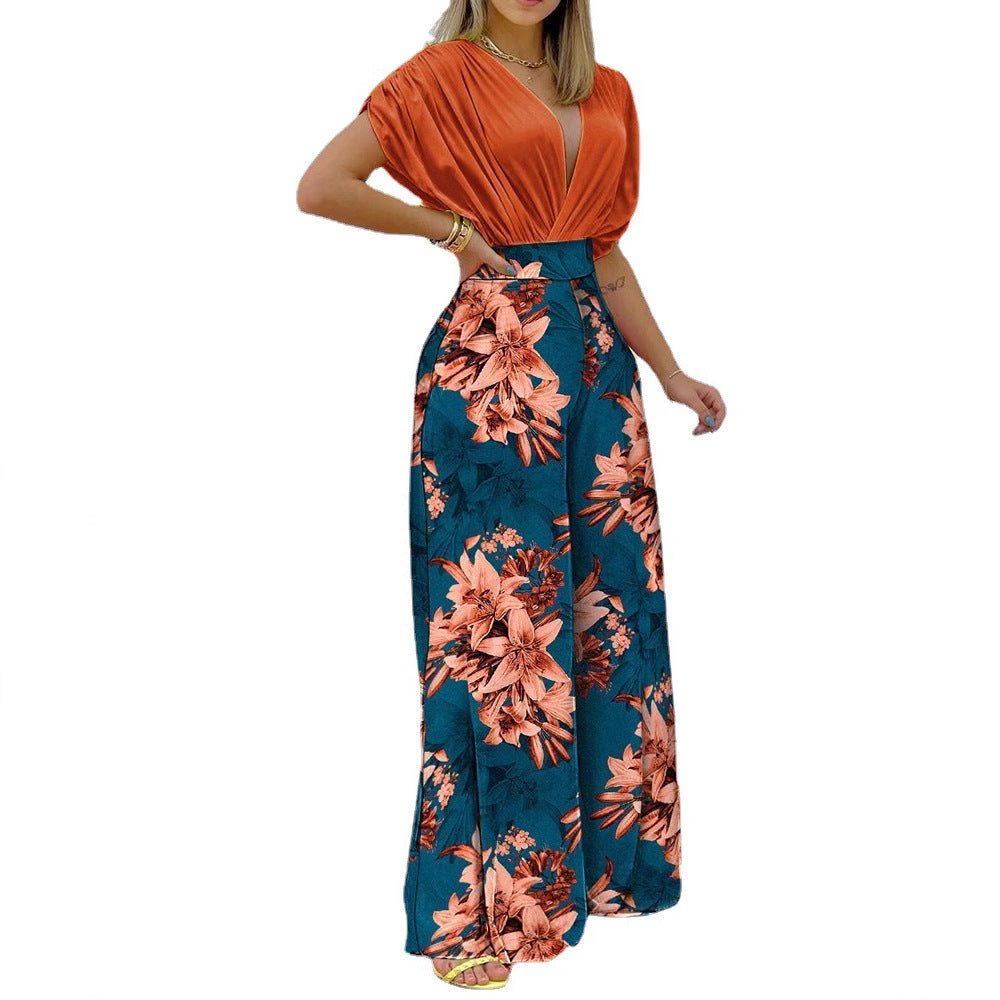 Damen Weit geschnittene Sommerhose mit floralem Design EB