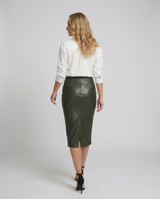 Damen Midi-Rock aus hochwertigem Leder mit Raffung EB