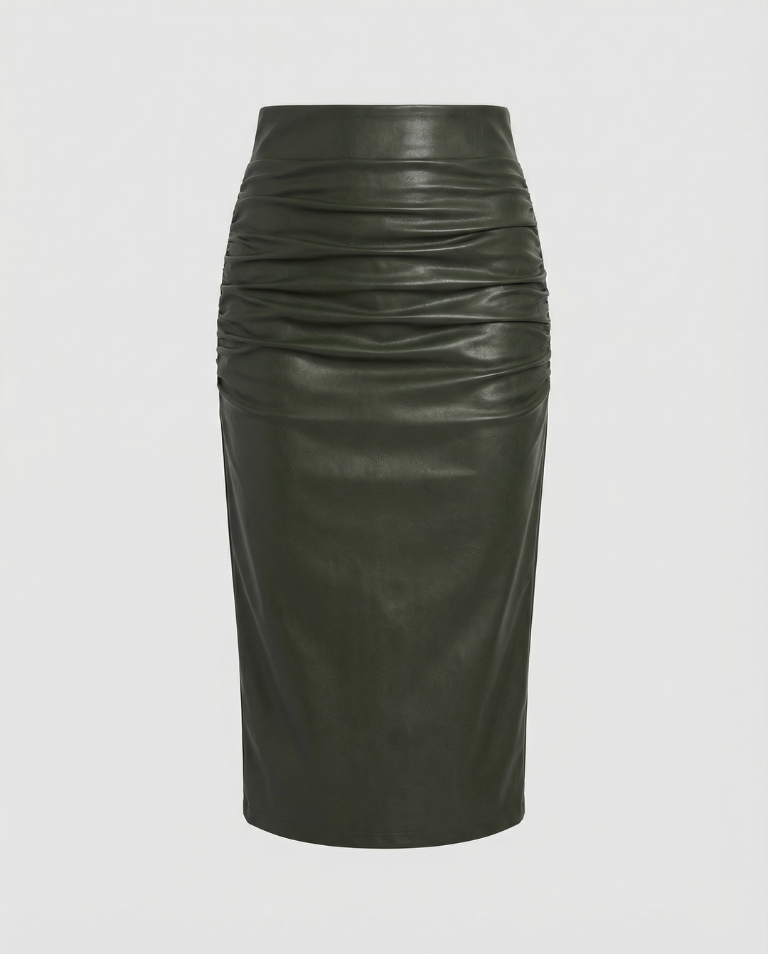 Damen Midi-Rock aus hochwertigem Leder mit Raffung EB