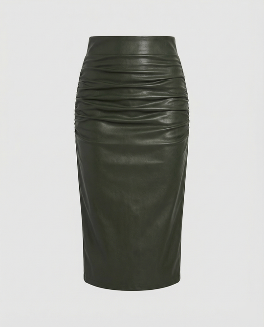 Damen Midi-Rock aus hochwertigem Leder mit Raffung EB