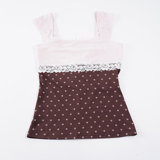 Damen Wunderschönes Oberteil mit Spitze und Punkte-Design EB