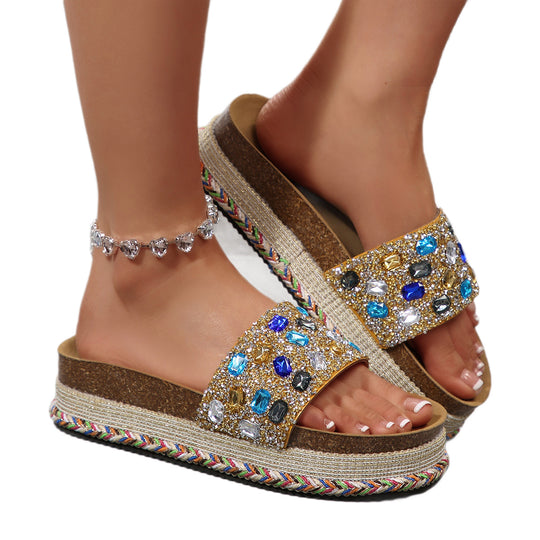 Damen modische Riemchen-Sandalen mit Glitzerelementen EB