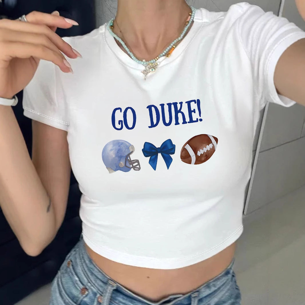 Damen Crop-T-Shirt mit kreativem Augenmotiv und Tourdruck EB