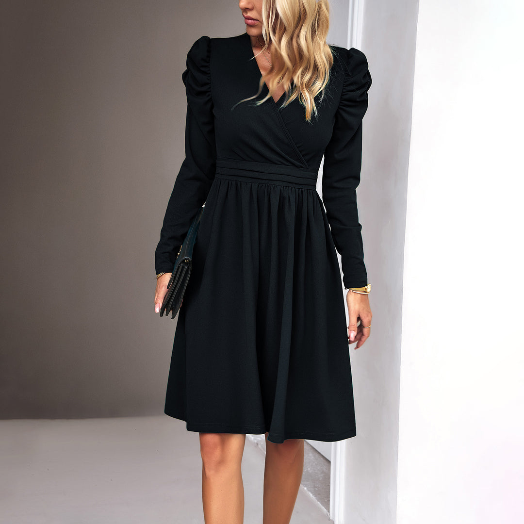 Damen nan Wickel-Midikleid mit Puffärmeln, betonter Taillenpasse und weit schwingendem Rock EB