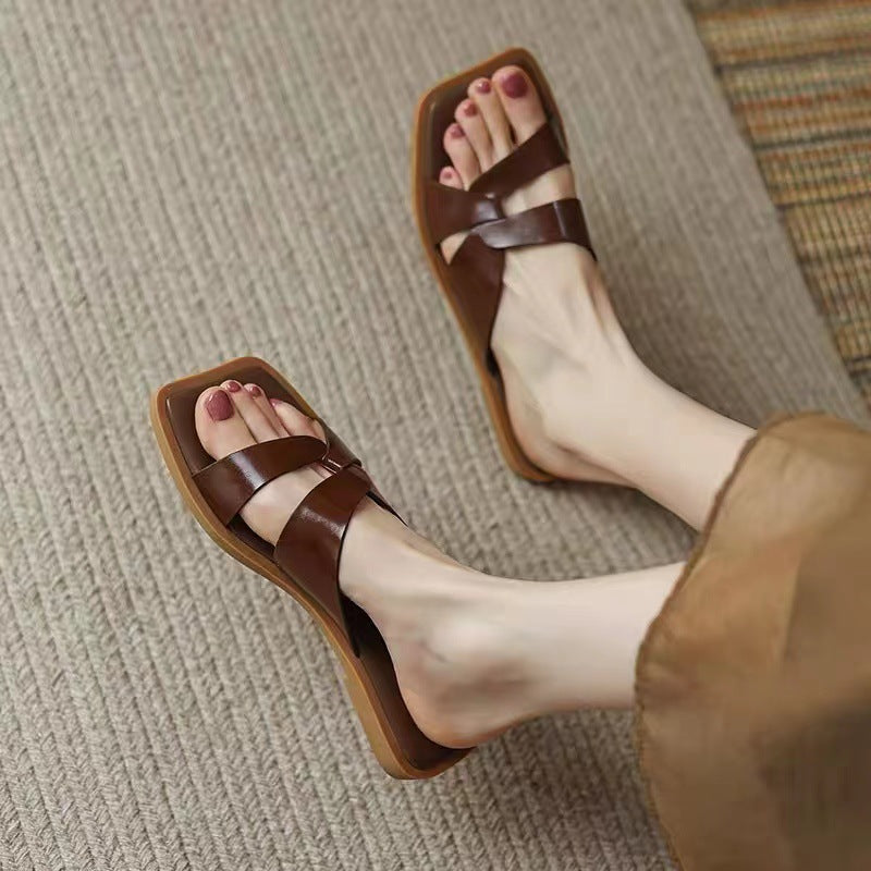 Damen modische Zehensteg-Sandalen mit luxuriösem Riemendesign EB