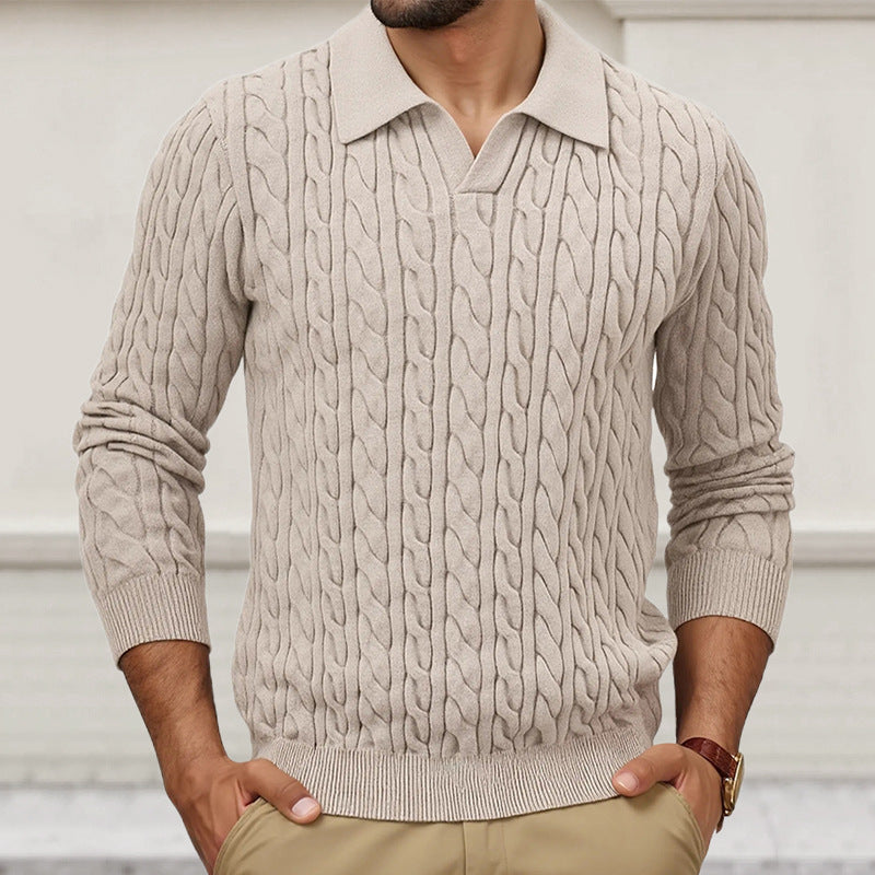 Herren Strickpullover mit strukturiertem Zopfmuster und Kragen EB