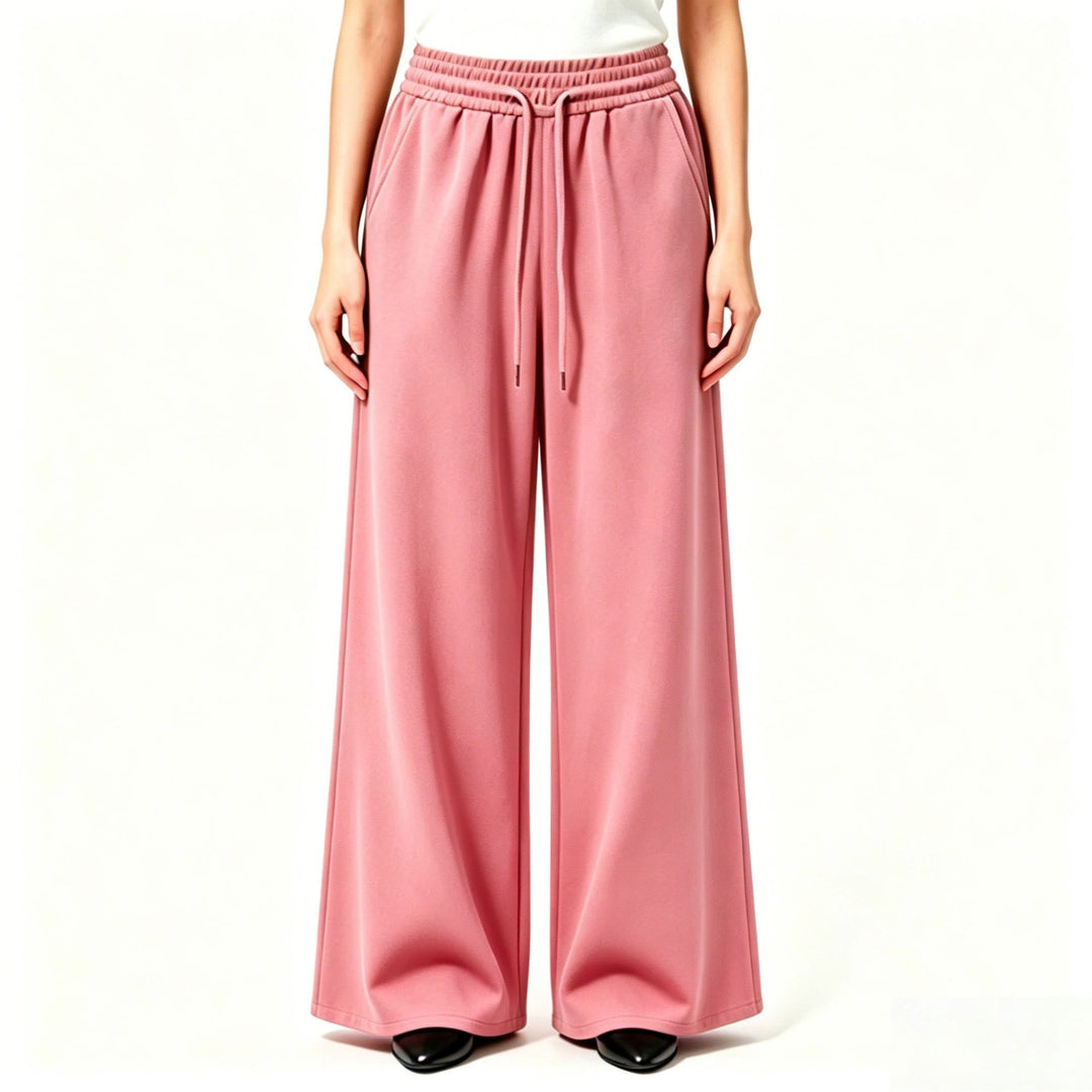 Damen nan weite High-Waist Loungehose mit elastischem Bund, Kordelzug und fließendem Jersey EB