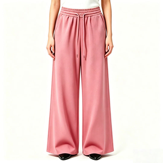 Damen nan weite High-Waist Loungehose mit elastischem Bund, Kordelzug und fließendem Jersey EB