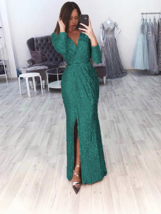 Damen Elegantes Wickelkleid mit funkelndem Detail und seitlichem Schlitz EB
