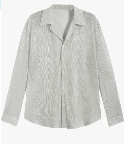 Damen nan schimmernde Crinkle-Hemdbluse mit Viskose-Optik Hemdkragen und Manschetten EB