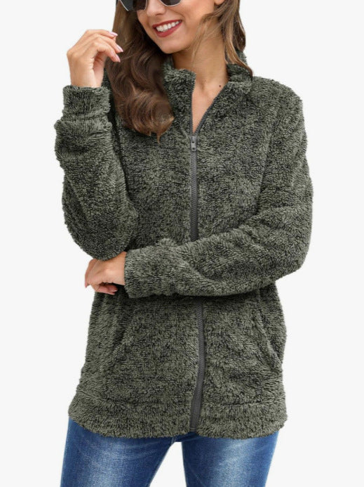 Damen Kuscheljacke mit durchgehendem Reißverschluss und weichem Plüschstoff EB