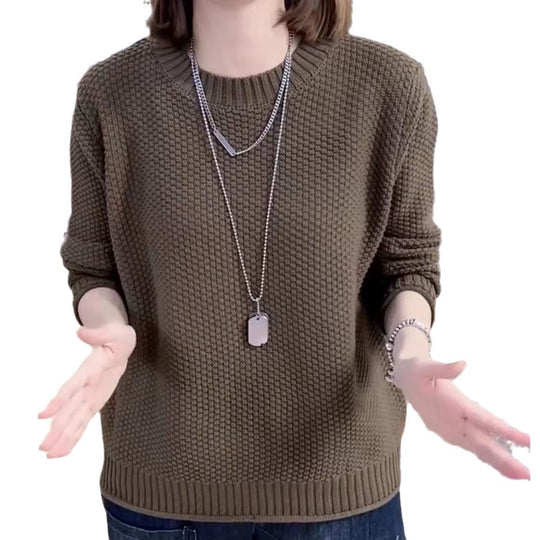 Damen lässiger Strickpullover mit strukturierter Oberfläche und weitem Schnitt EB