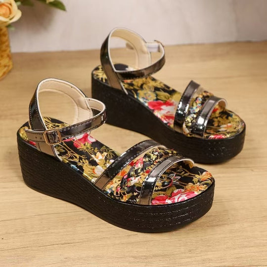 Damen Wedge-Sandalen mit floralem Design und komfortablem Fußbett EB