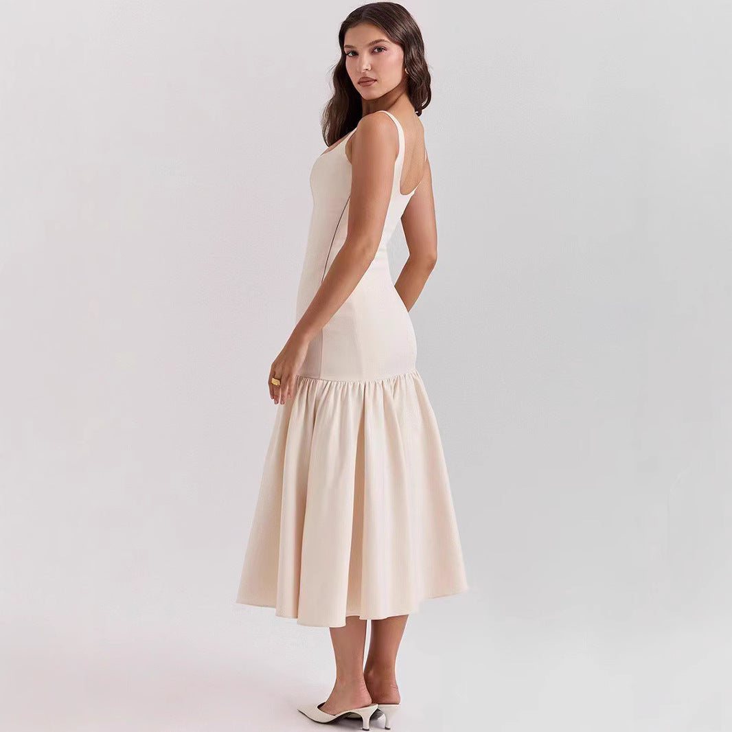 Damen Figurbetontes Kleid mit fließendem Rock und schulterfreien Trägern EB