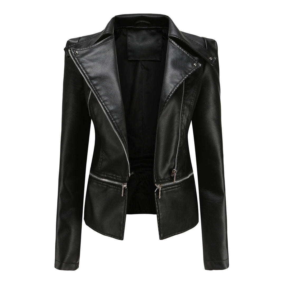 Damen stylische Bikerjacke mit asymmetrischem Reißverschluss und eingenähten Taschen EB