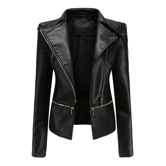 Damen stylische Bikerjacke mit asymmetrischem Reißverschluss und eingenähten Taschen EB