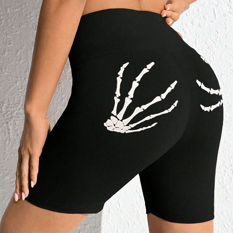 Damen Sportliche Radlerhose mit auffälligem Skelett-Print EB