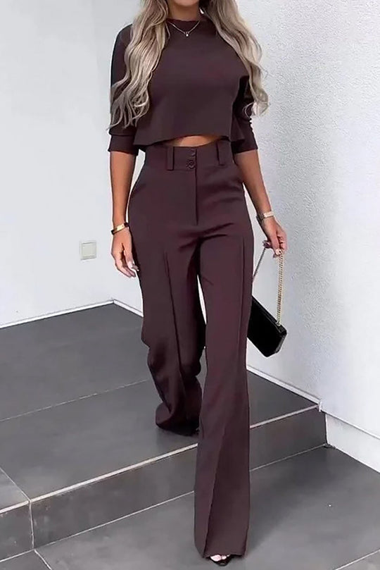 EB | Ärmel Pullover Weitbeinige Hosen Geschäftliche Freizeit Outfits Satz