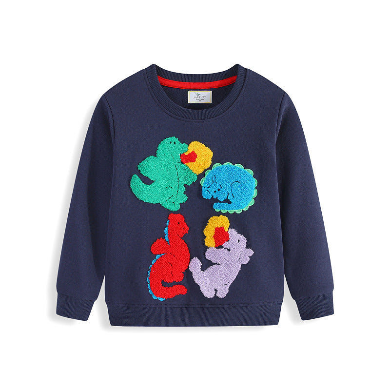 Kinder Sweatshirt mit buntem Dinosaurier und Blumen-Applikationen EB